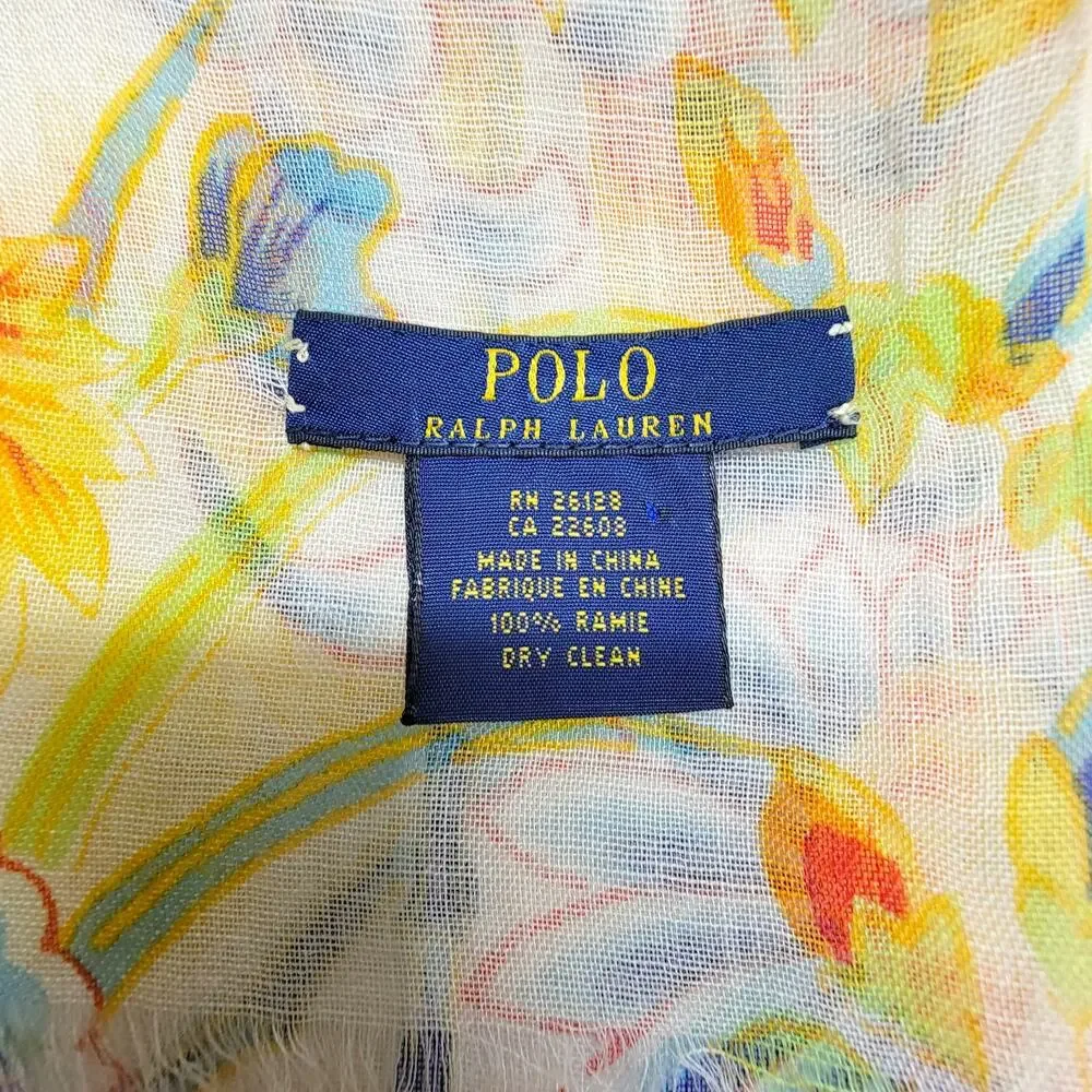 Polo Ralph Lauren Scarf Wrap Floral Botanical Ramie Lightweight Sheer Fringe